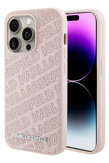 Karl Lagerfeld iPhone 15 Pro Uyumlu Kapitone Kılıf Pembe