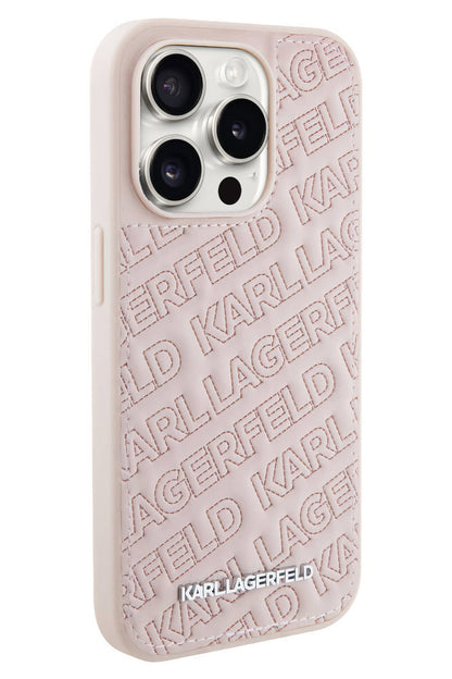 Karl Lagerfeld iPhone 15 Pro Uyumlu Kapitone Kılıf Pembe