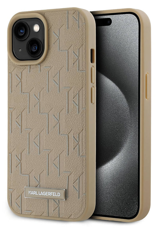 Karl Lagerfeld Hot Stamp iPhone 14 Magsafe Uyumlu Kılıf Krem