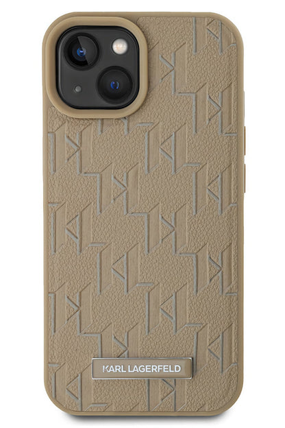 Karl Lagerfeld Hot Stamp iPhone 15 Magsafe Uyumlu Kılıf Krem