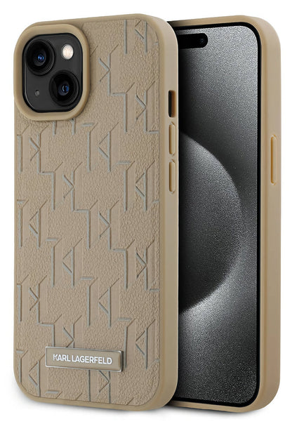 Karl Lagerfeld Hot Stamp iPhone 15 Magsafe Uyumlu Kılıf Krem