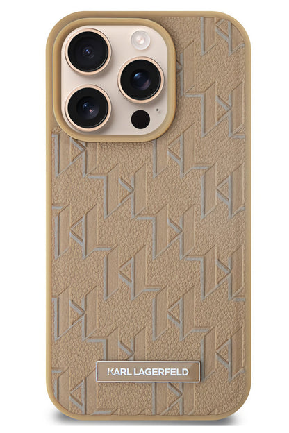 Karl Lagerfeld Hot Stamp iPhone 15 Pro Max Magsafe Uyumlu Kılıf Krem