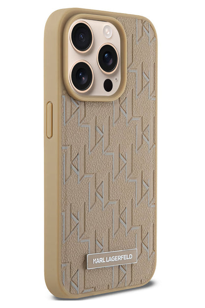 Karl Lagerfeld Hot Stamp iPhone 15 Pro Max Magsafe Uyumlu Kılıf Krem