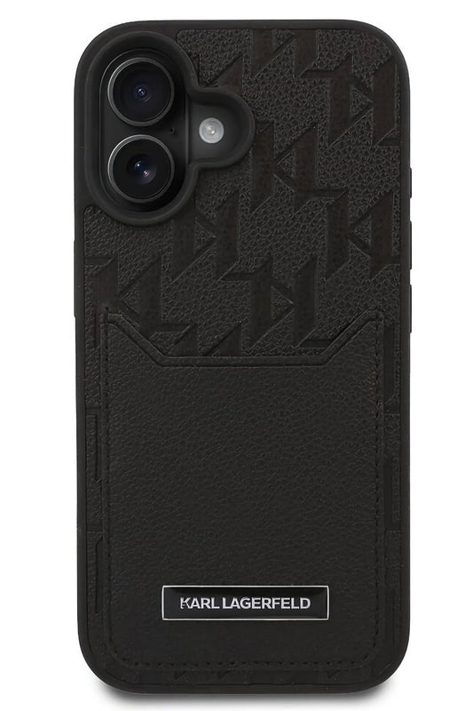 Karl Lagerfeld Monogram iPhone 16 Kartlıklı Kılıf Siyah