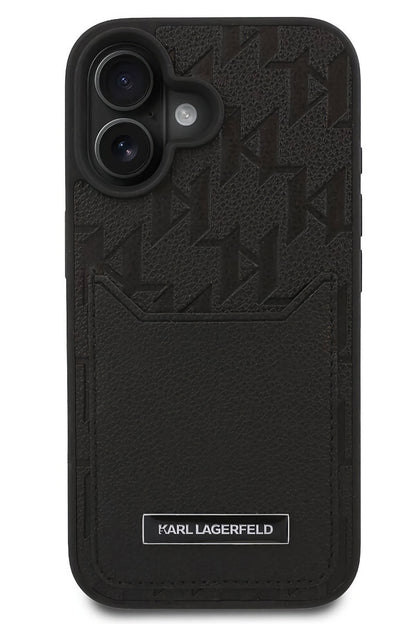 Karl Lagerfeld Monogram iPhone 16 Plus Kartlıklı Kılıf Siyah