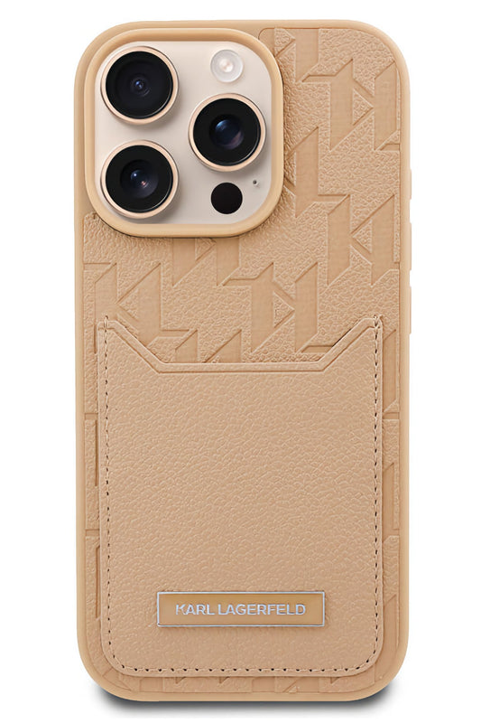 Karl Lagerfeld Monogram iPhone 16 Pro Kartlıklı Kılıf Krem
