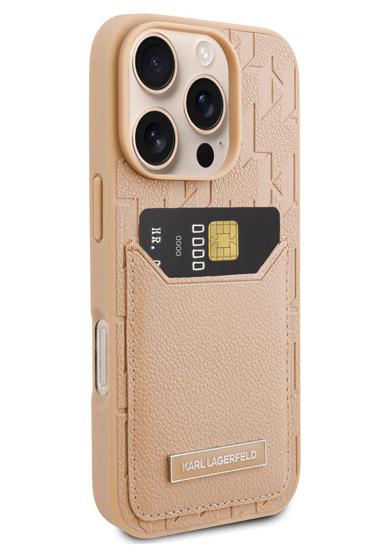 Karl Lagerfeld Monogram iPhone 16 Pro Kartlıklı Kılıf Krem