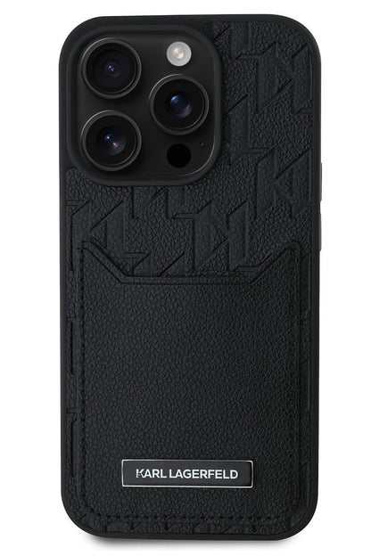 Karl Lagerfeld Monogram iPhone 16 Pro Kartlıklı Kılıf Siyah