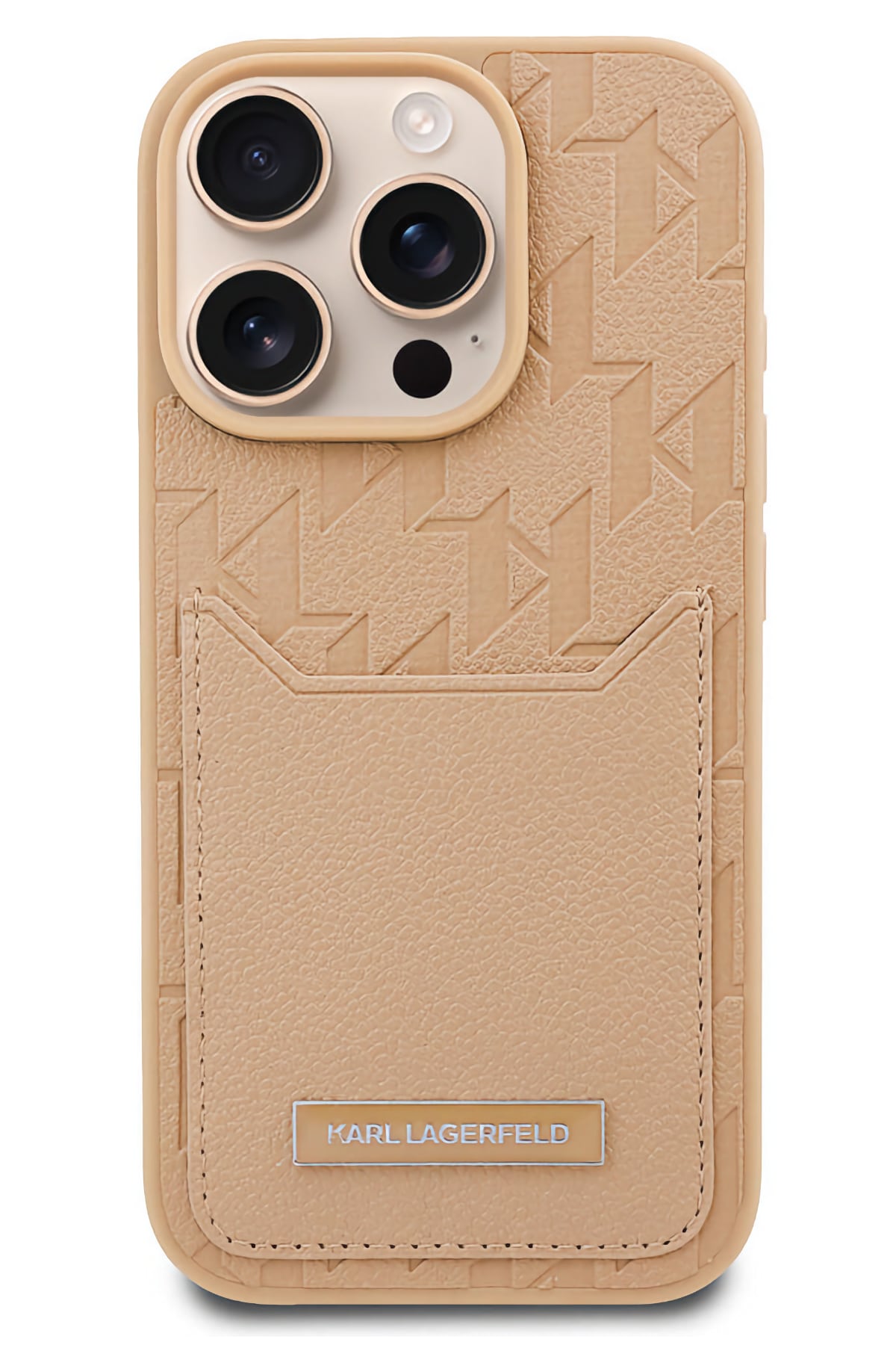 Karl Lagerfeld Monogram iPhone 16 Pro Max Kartlıklı Kılıf Krem