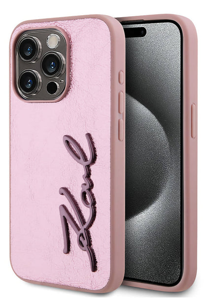 Karl Lagerfeld Rhinestones iPhone 14 Pro Max Kılıf Pembe