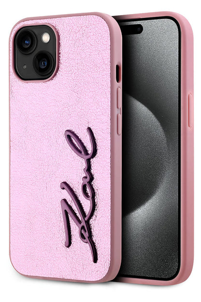 Karl Lagerfeld Rhinestones iPhone 15 Kılıf Pembe