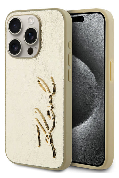 Karl Lagerfeld Rhinestones iPhone 15 Pro Kılıf Gold