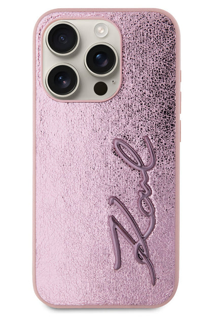 Karl Lagerfeld Rhinestones iPhone 15 Pro Kılıf Pembe