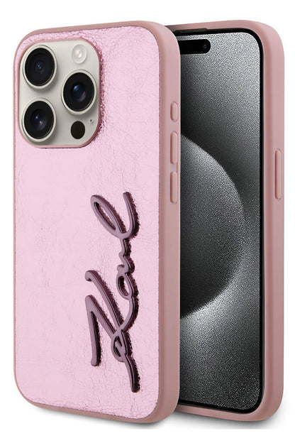 Karl Lagerfeld Rhinestones iPhone 15 Pro Kılıf Pembe
