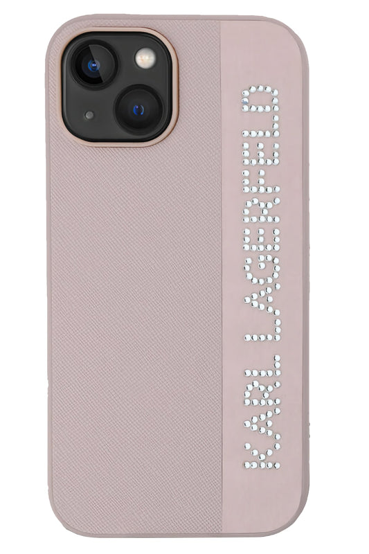 Karl Lagerfeld Saffiano Rhinestones iPhone 14 Kılıf Pembe