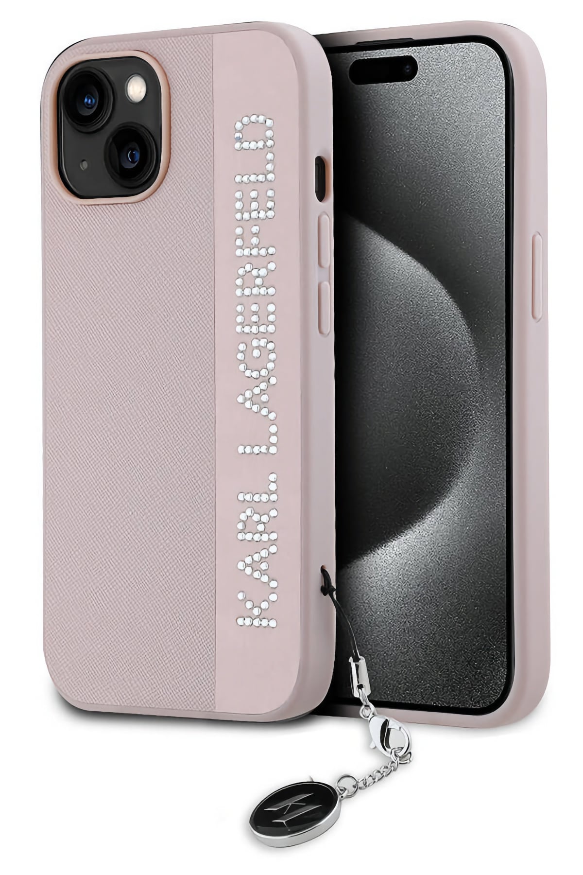 Karl Lagerfeld Saffiano Rhinestones iPhone 14 Kılıf Pembe