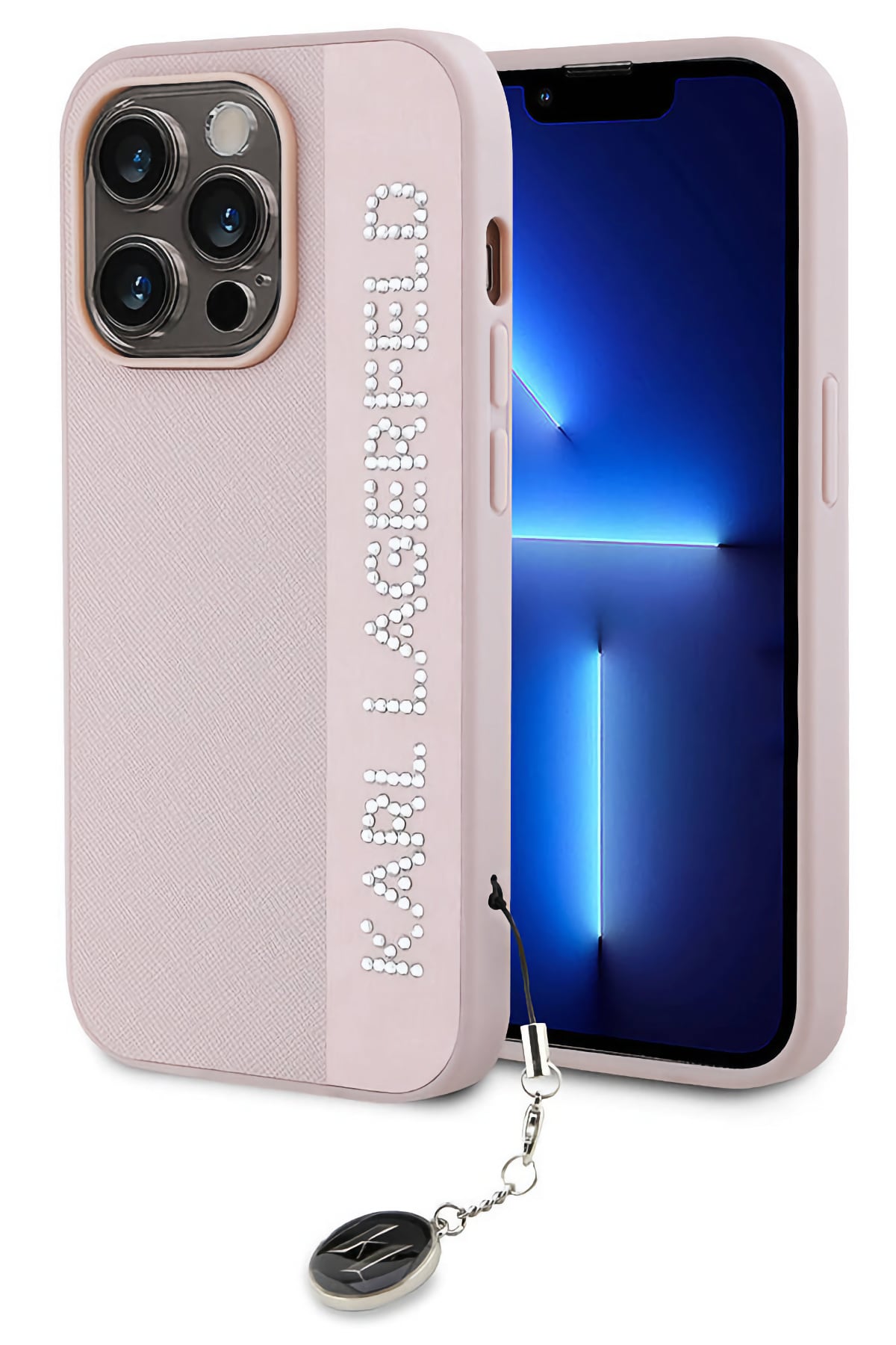 Karl Lagerfeld Saffiano Rhinestones iPhone 14 Pro Max Kılıf Pembe