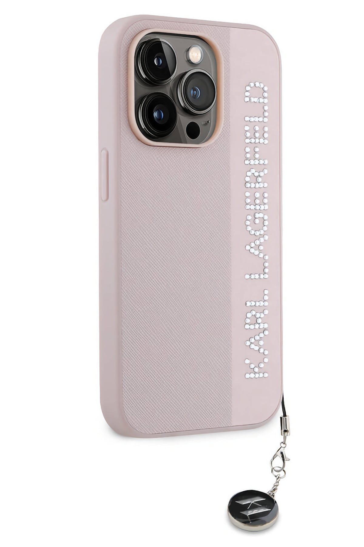 Karl Lagerfeld Saffiano Rhinestones iPhone 14 Pro Max Kılıf Pembe