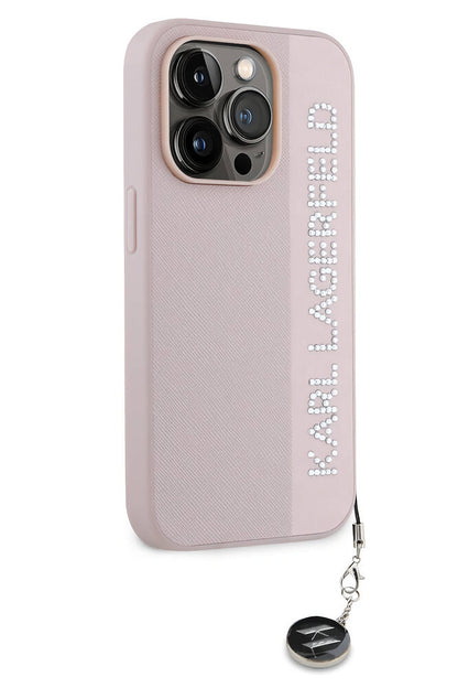 Karl Lagerfeld Saffiano Rhinestones iPhone 14 Pro Max Kılıf Pembe