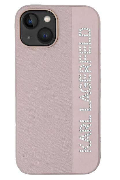 Karl Lagerfeld Saffiano Rhinestones iPhone 15 Kılıf Pembe