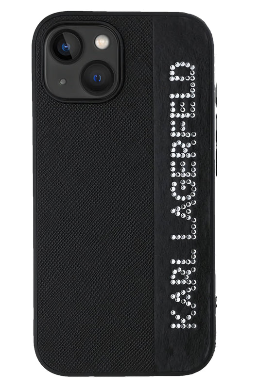Karl Lagerfeld Saffiano Rhinestones iPhone 15 Kılıf Siyah