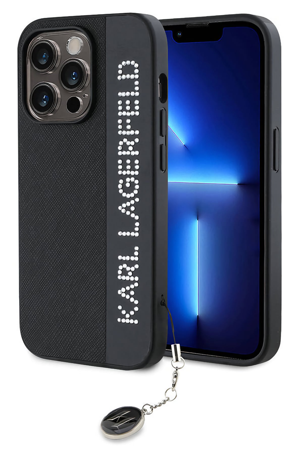 Karl Lagerfeld Saffiano Rhinestones iPhone 15 Pro Kılıf Siyah