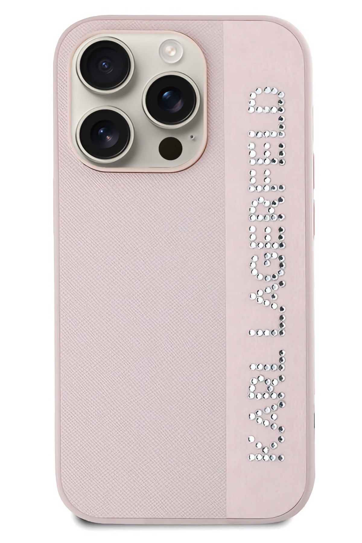 Karl Lagerfeld Saffiano Rhinestones iPhone 15 Pro Max Kılıf Pembe