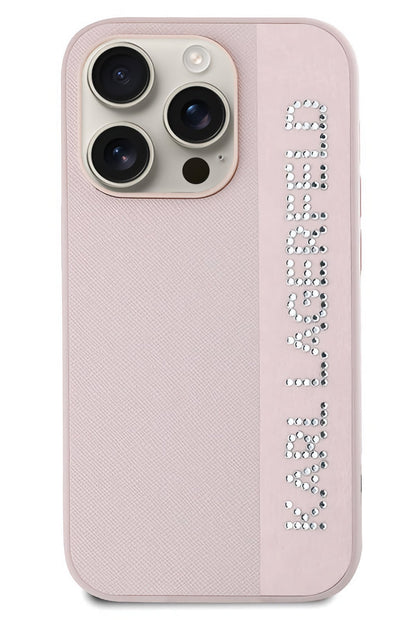Karl Lagerfeld Saffiano Rhinestones iPhone 15 Pro Max Kılıf Pembe