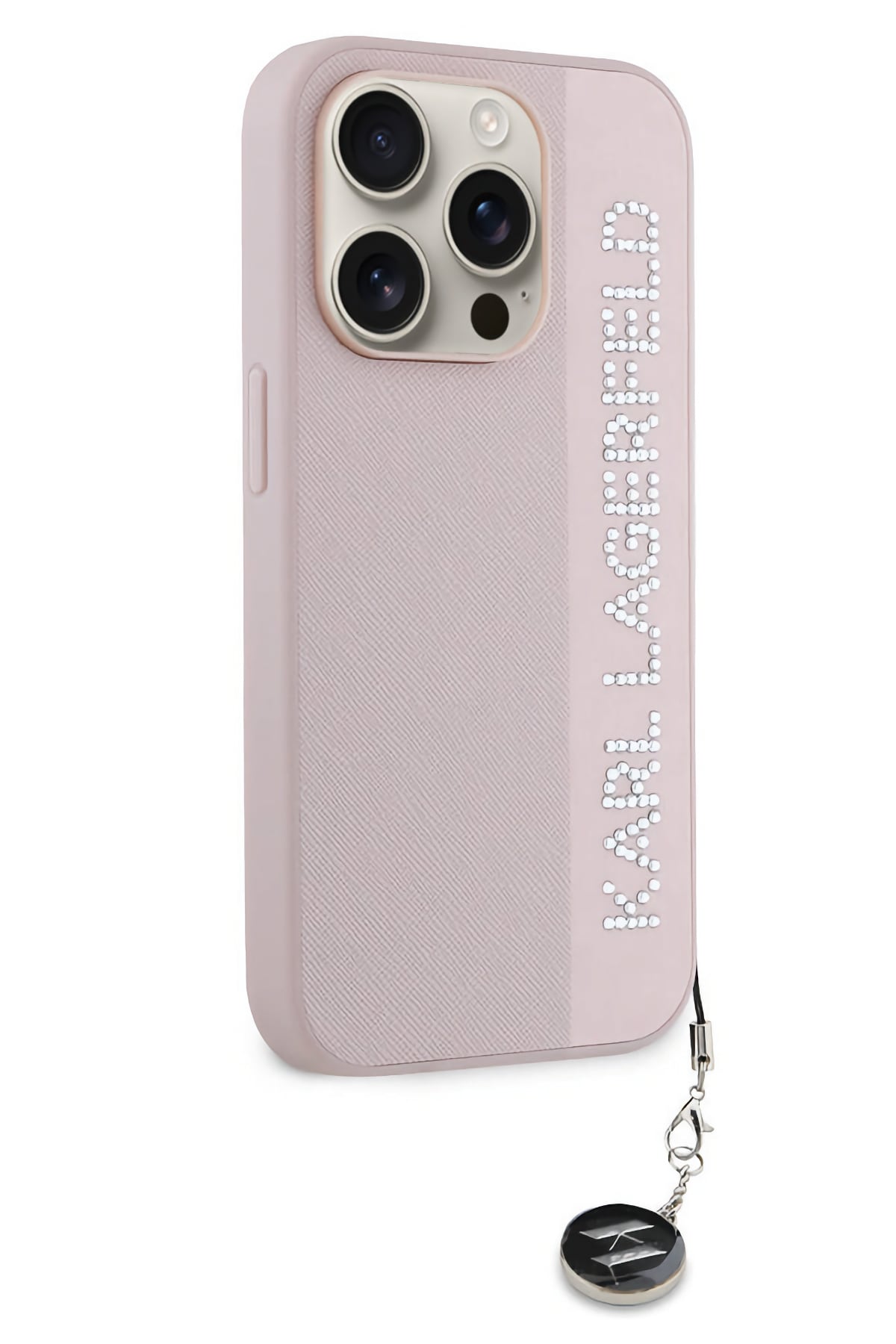 Karl Lagerfeld Saffiano Rhinestones iPhone 15 Pro Max Kılıf Pembe