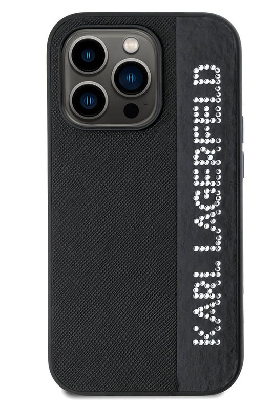 Karl Lagerfeld Saffiano Rhinestones iPhone 15 Pro Max Kılıf Siyah