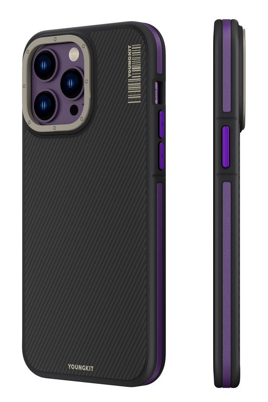 Youngkit Kevlar iPhone 14 Pro Magsafe Derin Mor Kenarlı Kılıf