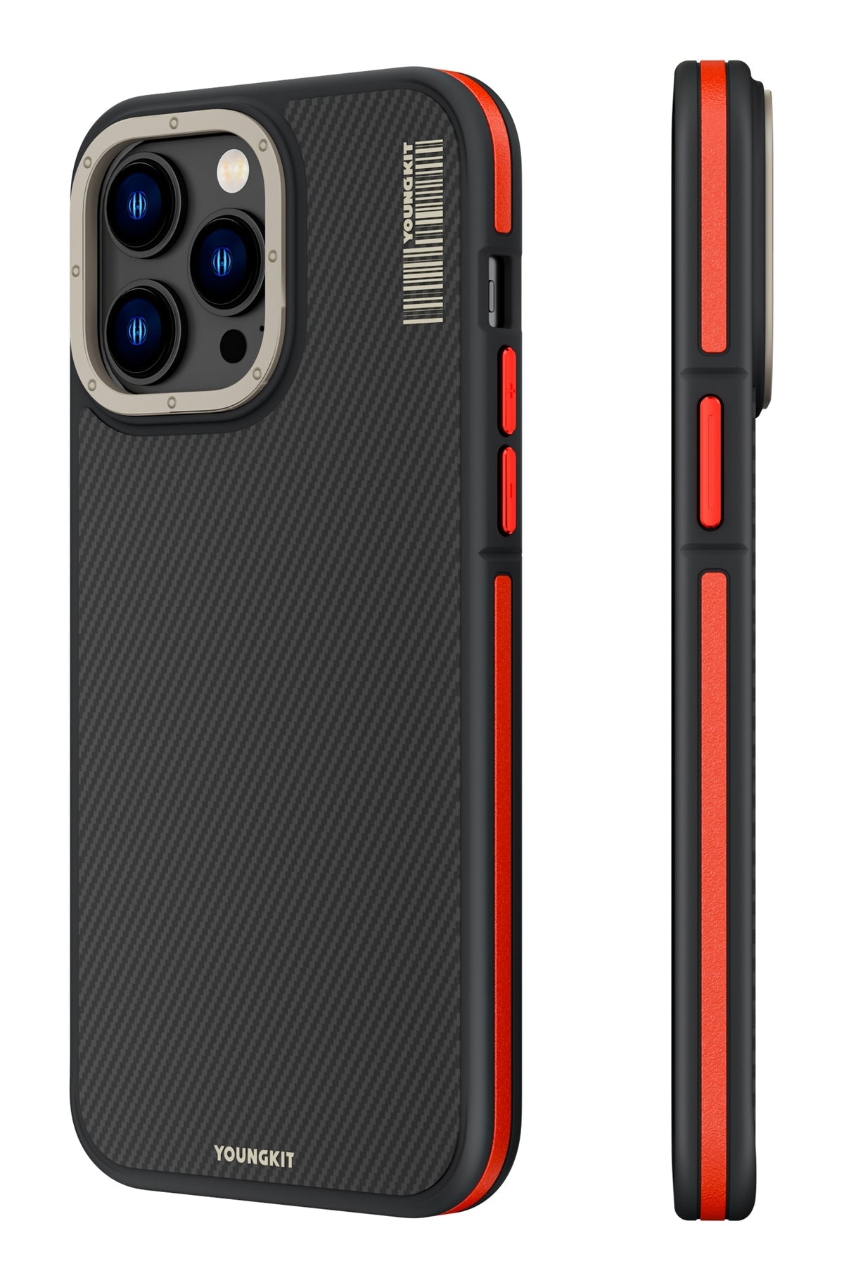 Youngkit Kevlar iPhone 14 Pro Magsafe Kırmızı Kenarlı Kılıf