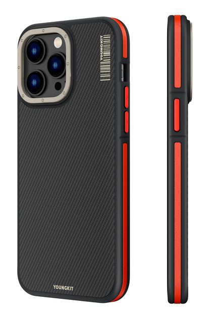 Youngkit Kevlar iPhone 14 Pro Max Magsafe Kırmızı Kenarlı Kılıf