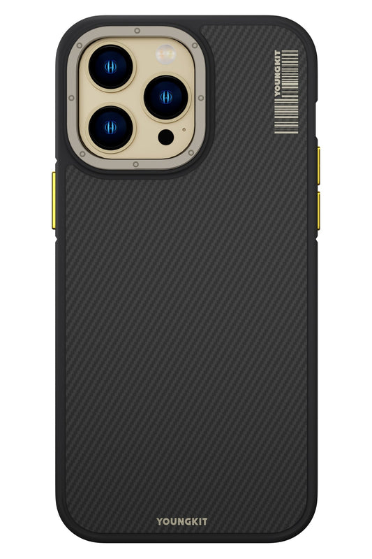 Youngkit Kevlar iPhone 15 Pro Magsafe Uyumlu Sarı Kenarlı Kılıf