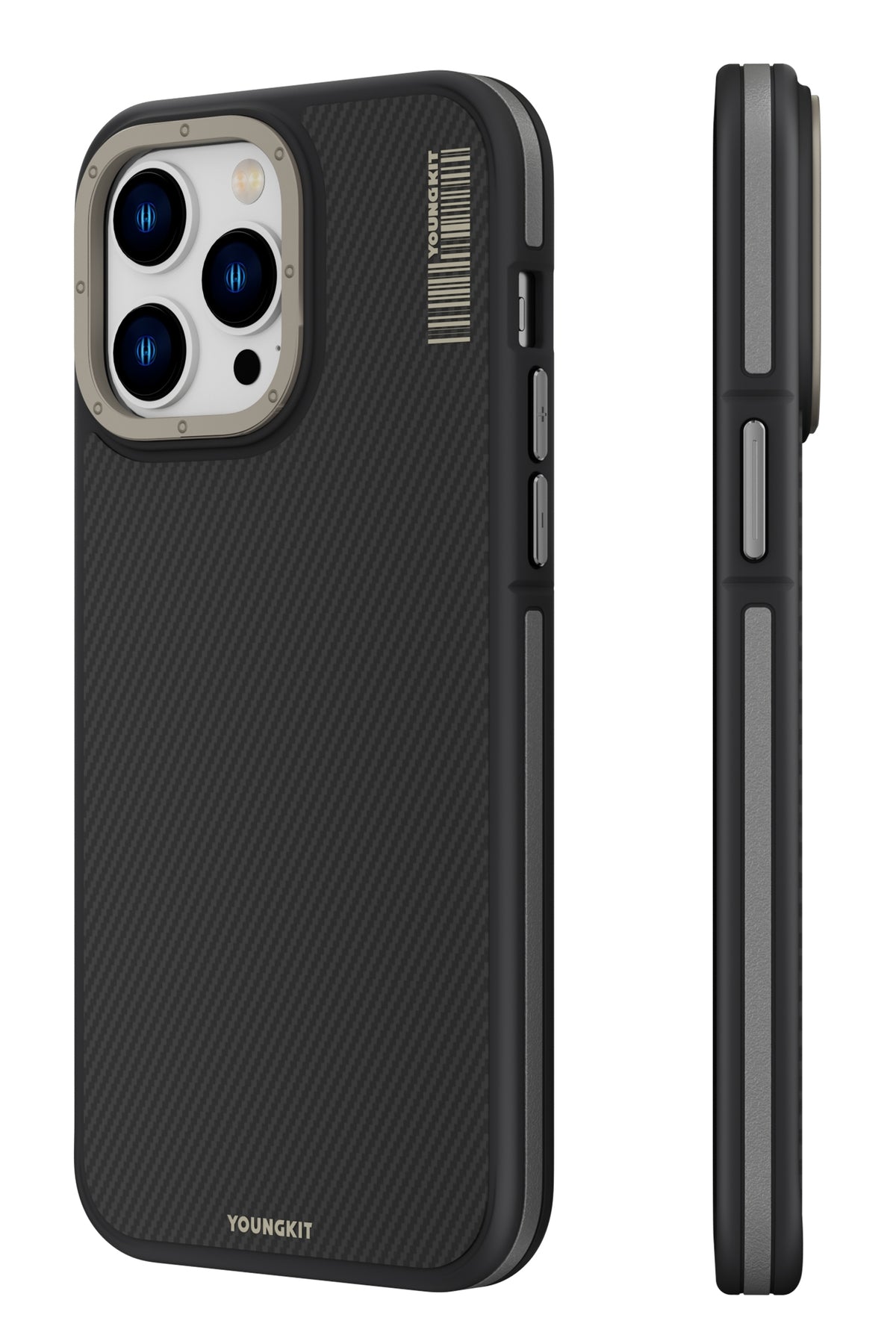 Youngkit Kevlar iPhone 15 Pro Max Magsafe Uyumlu Gri Kenarlı Kılıf
