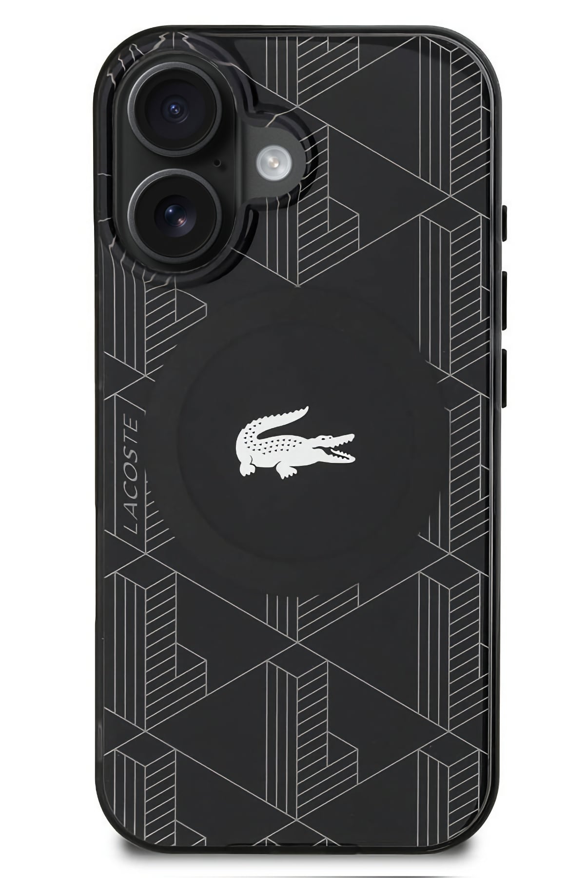 Lacoste Monogram iPhone 16 Magsafe Uyumlu Silikon Kılıf Siyah