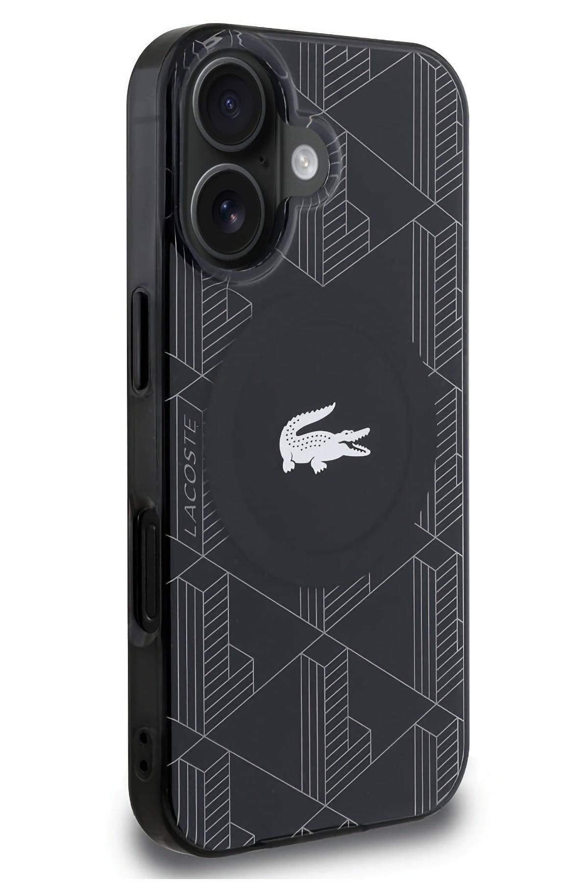 Lacoste Monogram iPhone 16 Magsafe Uyumlu Silikon Kılıf Siyah