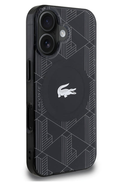 Lacoste Monogram iPhone 16 Magsafe Uyumlu Silikon Kılıf Siyah