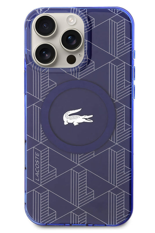 Lacoste Monogram iPhone 16 Pro Max Magsafe Uyumlu Silikon Kılıf Lacivert