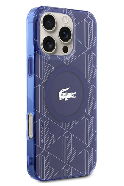 Lacoste Monogram iPhone 16 Pro Magsafe Uyumlu Silikon Kılıf Lacivert