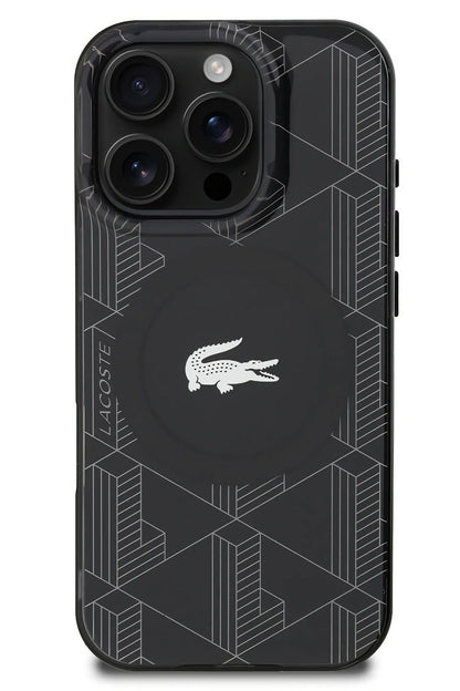 Lacoste Monogram iPhone 16 Pro Max Magsafe Uyumlu Silikon Kılıf Siyah