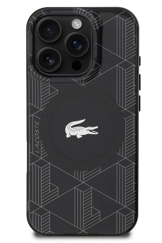 Lacoste Monogram iPhone 16 Pro Max Magsafe Uyumlu Silikon Kılıf Siyah