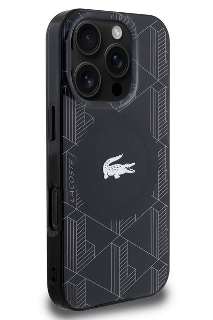 Lacoste Monogram iPhone 16 Pro Max Magsafe Uyumlu Silikon Kılıf Siyah