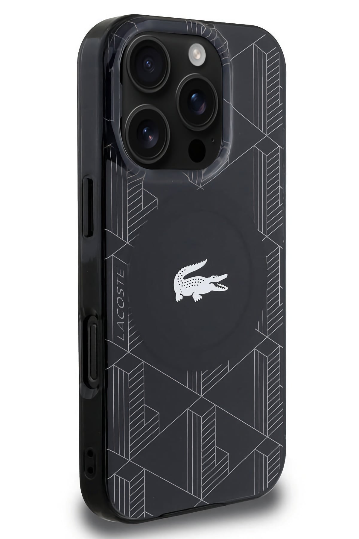 Lacoste Monogram iPhone 16 Pro Magsafe Uyumlu Silikon Kılıf Siyah