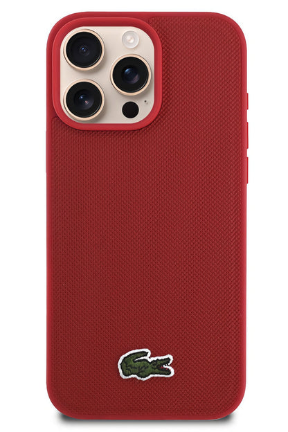 Lacoste Pike iPhone 16 Pro Max Magsafe Uyumlu Silikon Kılıf Kırmızı