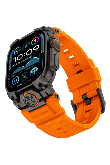 Mohseven Armor Apple Watch Ultra Uyumlu Silikon Siyah Toka Turuncu Kordon