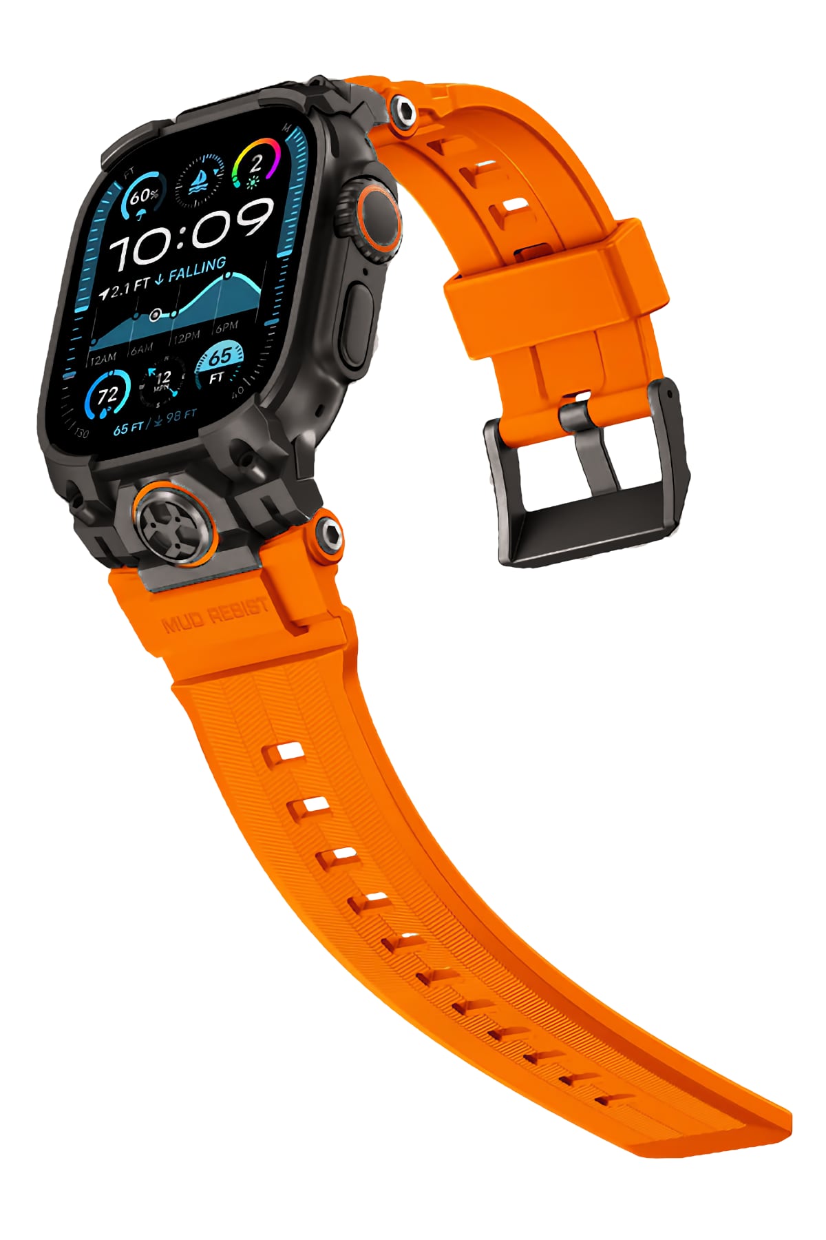 Mohseven Armor Apple Watch Ultra Uyumlu Silikon Siyah Toka Turuncu Kordon