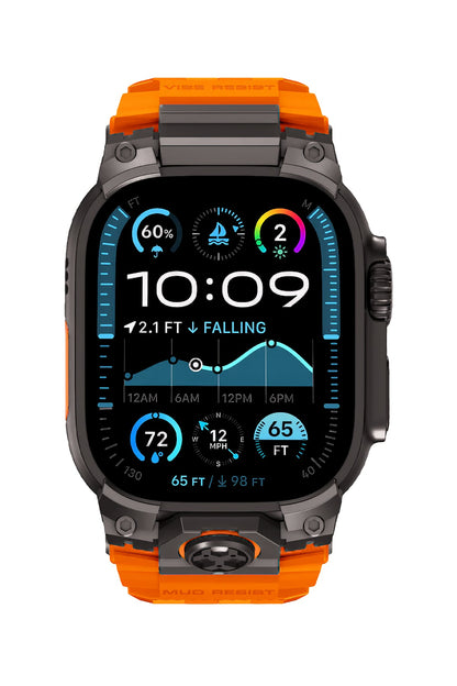 Mohseven Armor Apple Watch Ultra Uyumlu Silikon Siyah Toka Turuncu Kordon