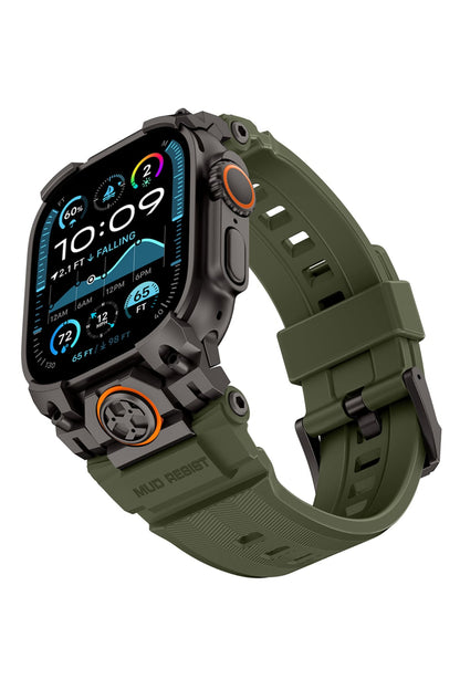 Mohseven Armor Apple Watch Ultra Uyumlu Silikon Siyah Toka Yeşil Kordon