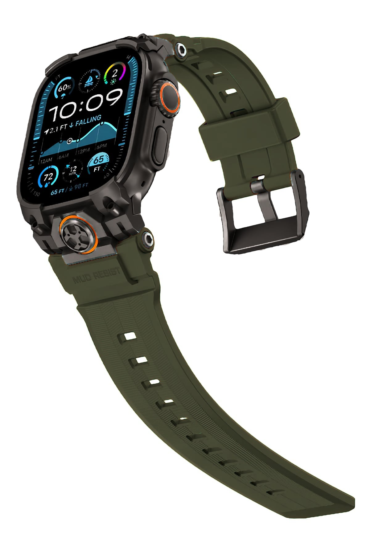 Mohseven Armor Apple Watch Ultra Uyumlu Silikon Siyah Toka Yeşil Kordon